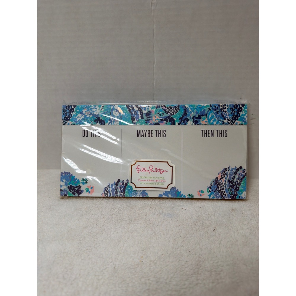 Lilly Pulitzer Priorities Notepad Do This "Wave After Wave"‎ Blue Floral  100ct